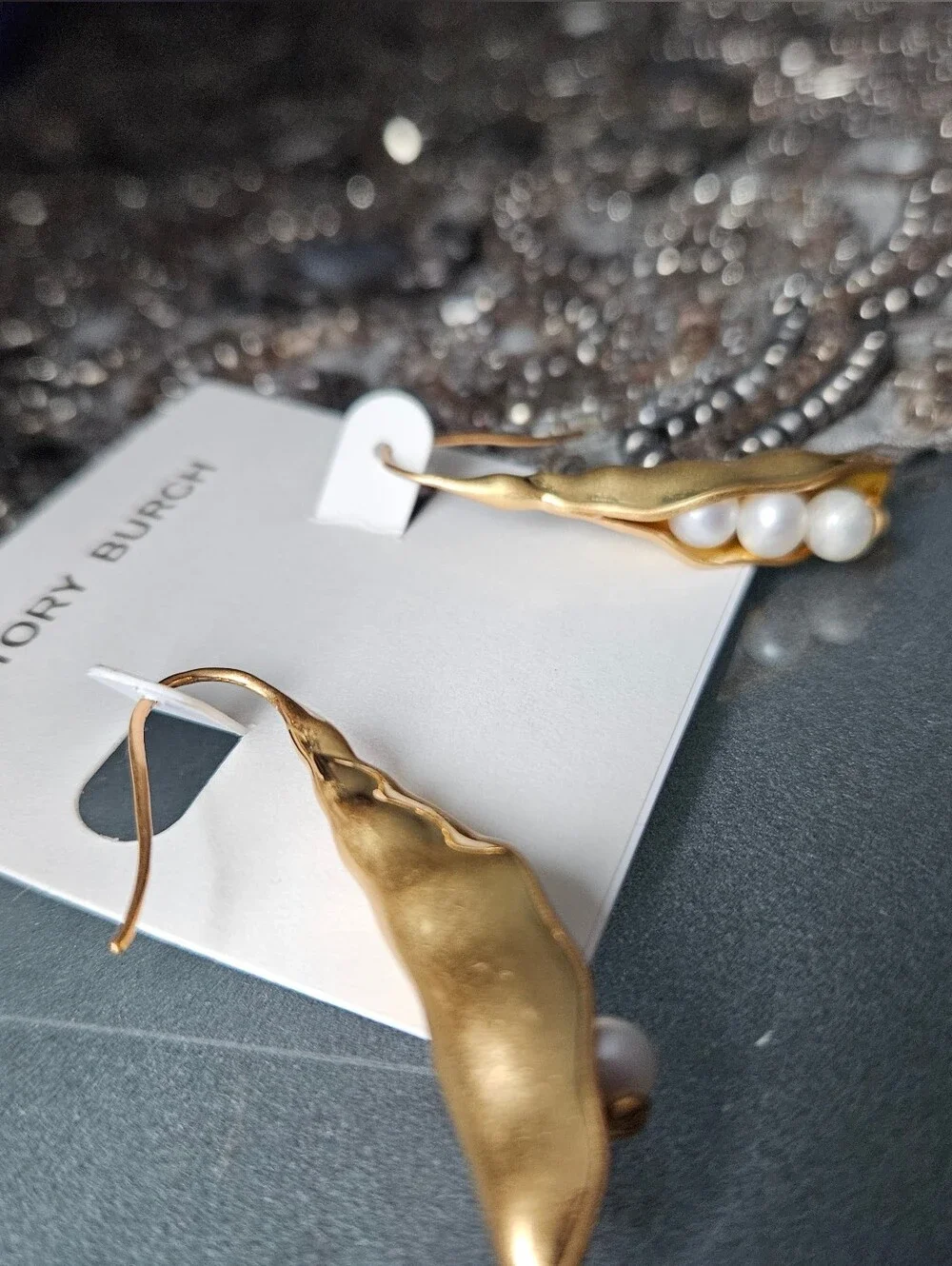 Tory Burch Gold Peapod Earrings with Pearls